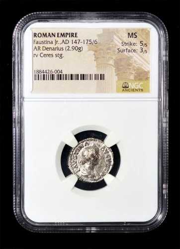 NGC MS 5/5 - 3/5 AD 147 ローマ帝国 ファウスティナ・ジュニア 銀貨 デナリウス (18mm, 2.90