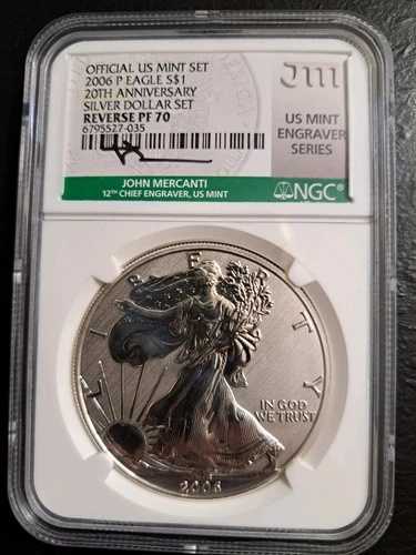 2006年 P リバースプルーフ シルバーイーグル NGC PF70 ドルセット ジョン・マーカンティ サイン入り MES