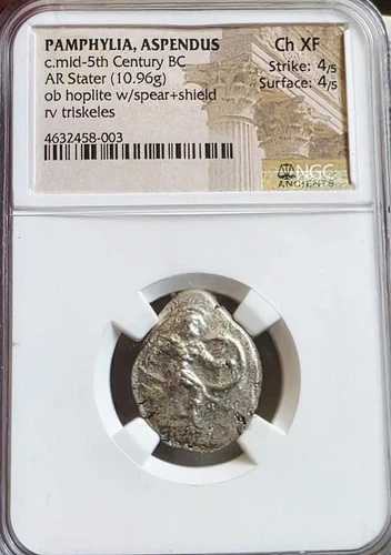 パンフィリア アスペンダス重装歩兵ステーター NGC CH XF 古代銀貨