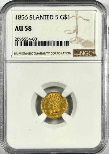 1856年 斜め5G$1ゴールドリバティ NGC AU58