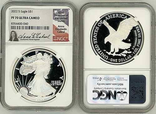 2022年 サウスアメリカン シルバーイーグル PF70 NGC アンナ・カブラル サイン入り