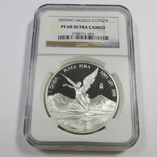 2003 Mo NGC PF68 UCAM プルーフ - メキシコ 1 オンス シルバー リベルタ オンザ コイン #55856A
