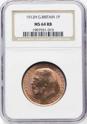 イギリス ジョージ5世 1912-H ペニー チョイス 未流通 NGC認定 MS-64RB