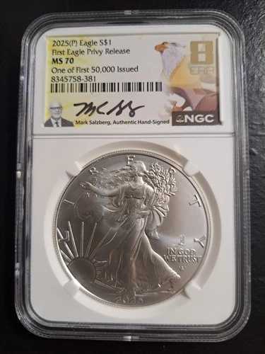 2025(P) シルバーイーグル プライヴィ NGC MS70 初回5万枚発行 マーク・ザルツバーグ直筆サイン入り 8 ERA