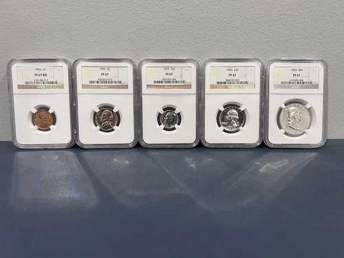 1953年 プルーフセット 1セント、5セント、10セント、25セント、50セント すべて NGC PF67 (CGE)