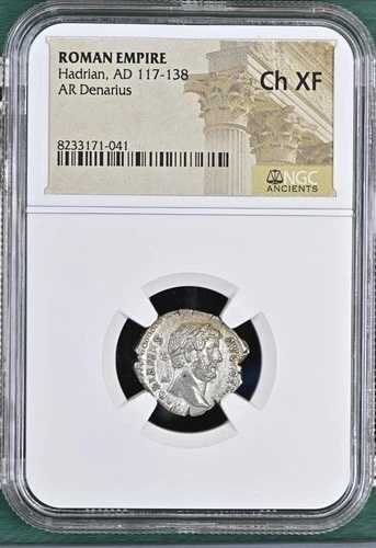 ローマ帝国 ハドリアヌス 紀元117-138年 デナリウス改訂版 サルス8月 NGC Ch XF