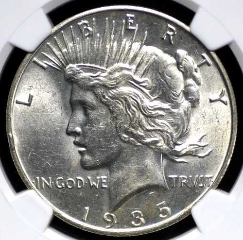 1935年 ピースダラー NGC MS 62 クリアで鮮明なシルバーサテン光沢