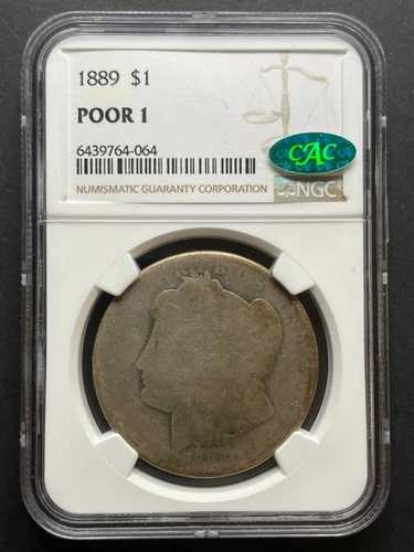 1889年 モルガン 1ドル NGC プアー 1 ローボール レアシルバー CAC グリーンビーンズ 希少 PO01