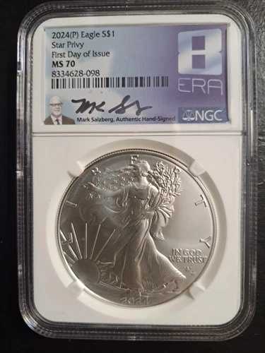 2024(P) シルバー イーグル スター プライベート NGC MS70 初日発行 マーク・ザルツバーグ サイン入り