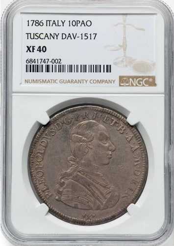 イタリア/イタリア領トスカーナ 1786年 フランチェスコネ銀貨 1枚 NGC認定 XF40
