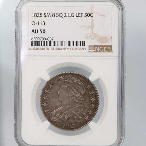 1828年製 キャップドバスト 50C O-113 SN 8 SQ 2 LG LET NGC認定 AU 50