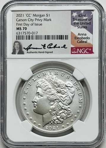 2021CC モーガン シルバー ドル プライベートマーク NGC MS70 FDI カーソンシティ A.CABRAL POP~48