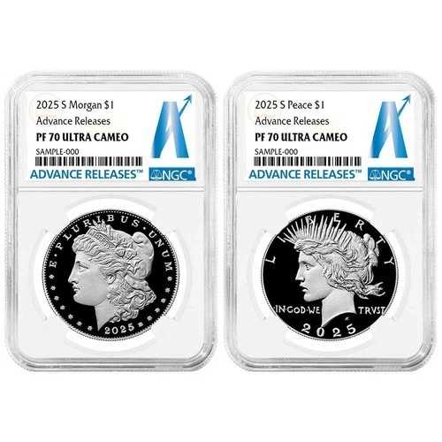 2枚セット - 2025-S 1ドル プルーフ モルガン＆ピース シルバーダラー NGC PF70UC AR アドバンス