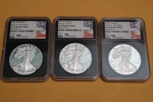 2020-W アメリカン シルバー イーグル NGC PF70 FDI ジョン・マーカンティ 3枚セット