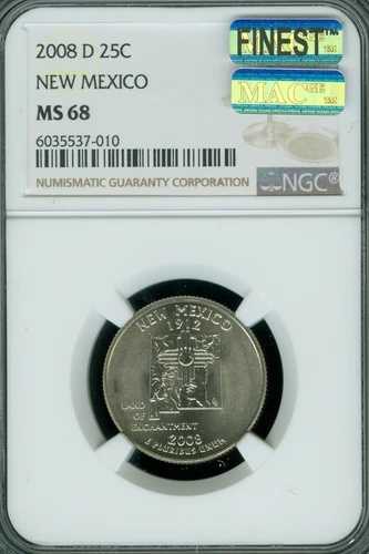2008 D ニューメキシコ クォーター NGC MS68 MAC 最高級ビジネスストライク スポットレス POP 9