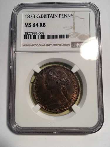 イギリス ヴィクトリア 1873年 1ペニー 未流通品 鑑定済み NGC MS64RB