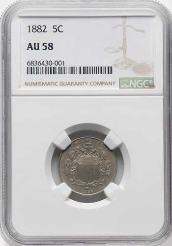 1882 シールド ニッケル - NGC AU58 - SUPER PQ - LOOKS CHOICE UNC!