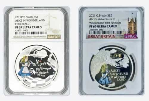 アリスの冒険と不思議の国のアリスのコイン2枚 1オンス .999 シルバー NGC PF69 UC 128,700円