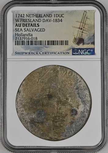 1742年 オランダ デュカトン ホランディア 難破船 NGC AU 詳細 海上回収銀