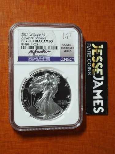 2024 W プルーフ シルバー イーグル NGC PF70 マイケル・ガウディオーソ サイン入り MES 先行リリース