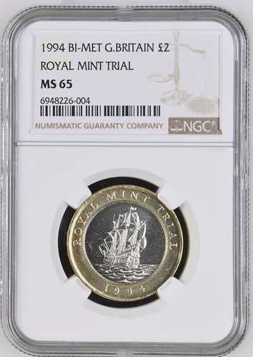 1994年 2ポンド ロイヤルミント ファーストトライアルストライク バイメタル 2ポンド NGC MS65 ??トップポップ??