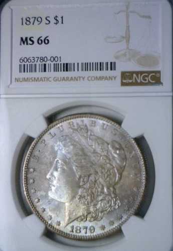 1879s NGC MS66 シルバー モルガン ダラー 1 ドル コイン GEM BU ++ 素敵なパステルトーン 1879 s NR