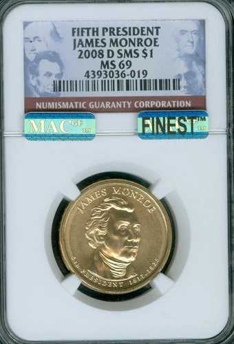 2008 D ジェームズ・モンロー プレジデント ドル NGC MS69 SMS マック 最高級＆スポットレス ポップ 10 *