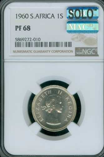 1960年 南アフリカ 1シリング NGC PF68 MAC SOLO 最高級グレード & MAC スポットレス *