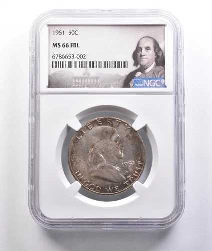 1951年 フランクリン ハーフダラー MS66 FBL NGC 美しいミントセットトーン *6763