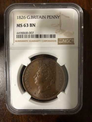 英国ジョージ4世銅貨1ペニー 1826年 -KM # 693、NGC-MS 63