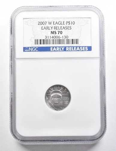 2007-W 10ドル アメリカン プラチナ イーグル 1/10オンス 0.1オンス アーリーリリース MS70 NGC *3725