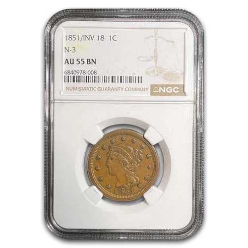 1851/INV 18 ラージセント AU-55 NGC (ブラウン)