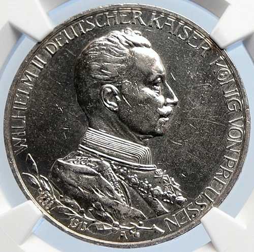 1913年 ドイツ ドイツ連邦共和国 プロイセン ヴィルヘルム2世 銀貨 3マルク NGC i105784