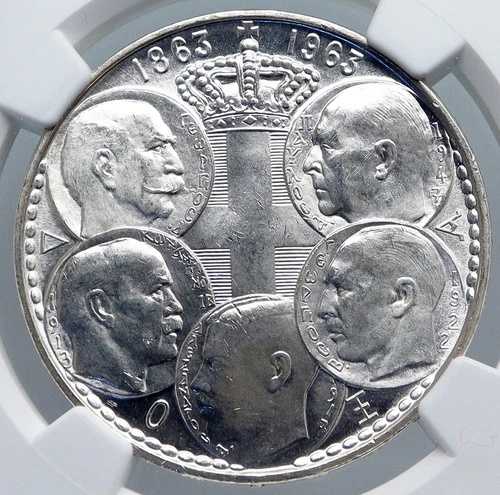 1963年 ギリシャ ポール・ジョージ1世 アレクサンダー・コンスタンティヌス 銀貨 30ドル NGC i89235