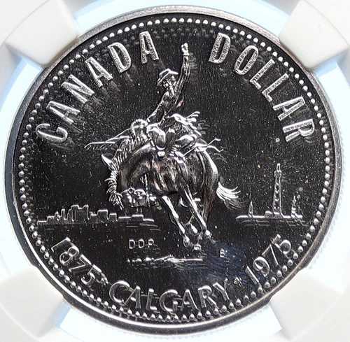 1975年 カナダ 英国 エリザベス2世 カルガリー 100Y スペメン銀貨 NGC i106324
