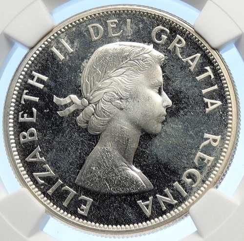 1963年 カナダ イギリス エリザベス2世 航海者記念 プルーフ風 銀貨 NGC i106333
