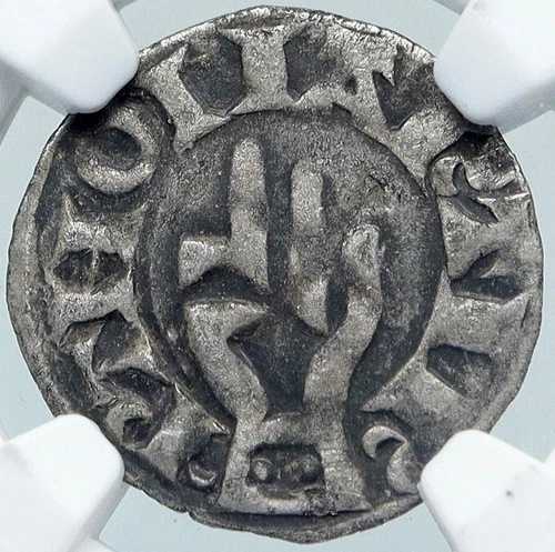 1200年 フランス ブザンソン大司教区 オールドシルバーデニール 中世NGCコイン i87711