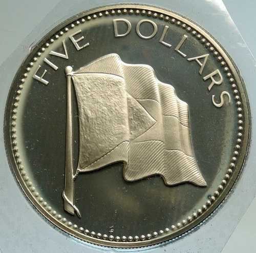 1974年 バハマ 英国 エリザベス2世 国旗 オールドプルーフ銀貨 5ドルコイン i104922