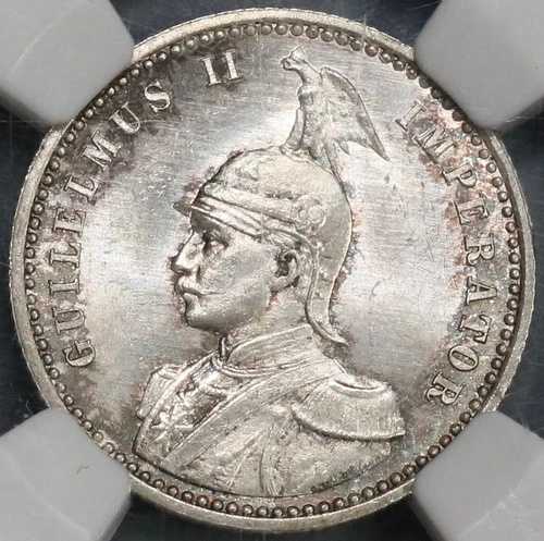 1891年 NGC MS 66 ドイツ東アフリカ 1/4ルピー GEM シルバーライオンコイン 77K (18122301C)