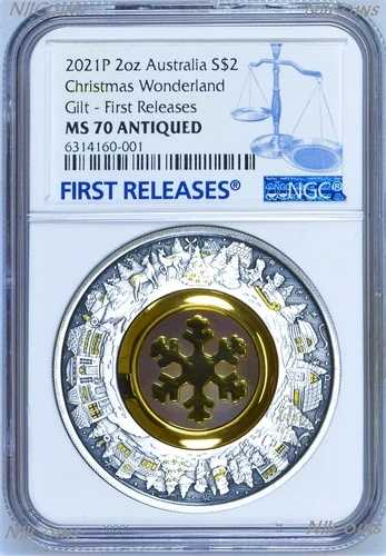 2021年 クリスマスワンダーランド 2オンス シルバーアンティークコイン NGC MS 70 FR