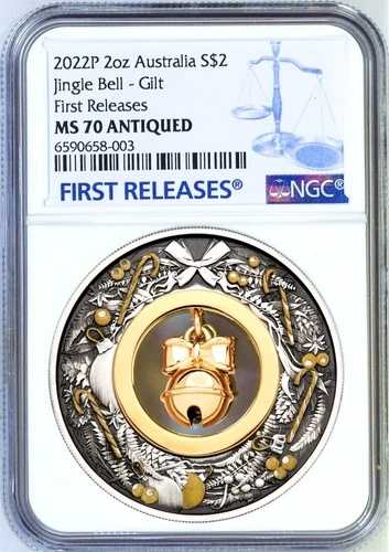 2022年 クリスマス ジングルベル 2オンス シルバー アンティーク ギルトコイン NGC MS 70 FR