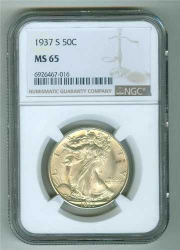 米国 1937-S ウォーキング・リバティ ハーフダラー NGC MS-65 GEM BU