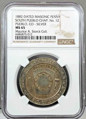 1882年製 フリーメイソン ペニー サウスプエブロ チャップ No. 12 コロラド NGC MS65 ~ シルバー