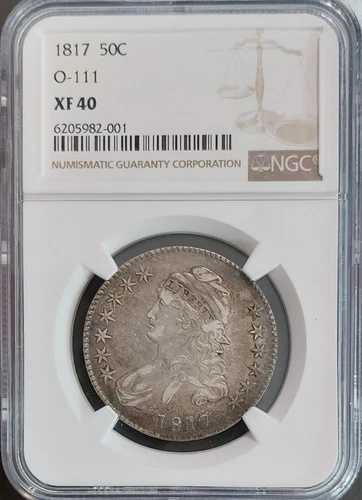 1817年製 キャップドバスト アーリーハーフシルバーダラー 50セント NGC XF40 コイン 推定残存数: 3,000枚