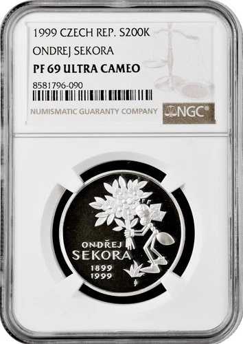 チェコ共和国 200 コルン 1999、NGC PF69 UC、「オンドレイ セコラ」トップ ポップ 1/0