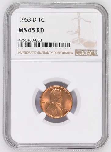 1953 D リンカーンウィート NGC MS 65 RD