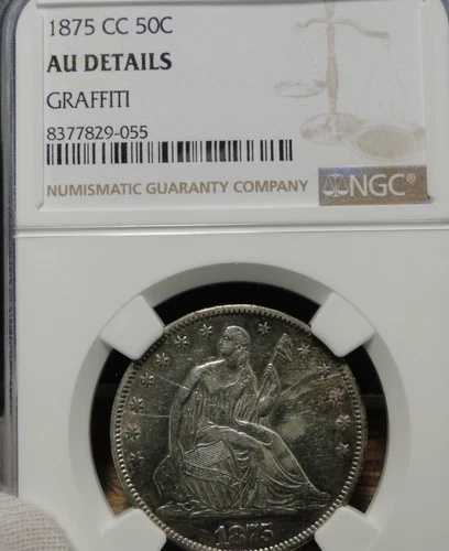 1875年CC着席リバティハーフドルNGC AU詳細