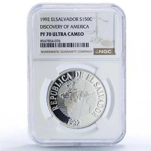 エルサルバドル 150コロン アメリカ発見船 PF 70 NGC銀貨 1992年
