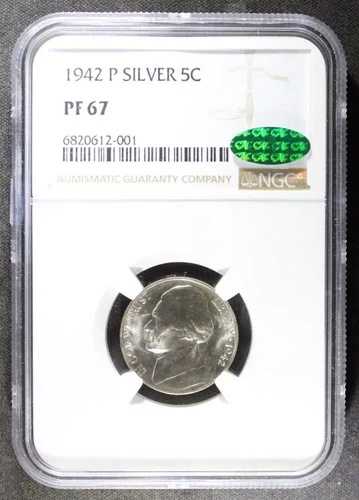 1942-P PR67 CAC $14,090 APR! 28k 鋳造! シルバープルーフ ウォー ジェファーソン ニッケルのみ