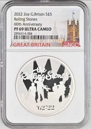 2022年 英国ミュージックレジェンド - ローリング・ストーンズ 60周年記念 2オンス シルバー プルーフ NGC PF69